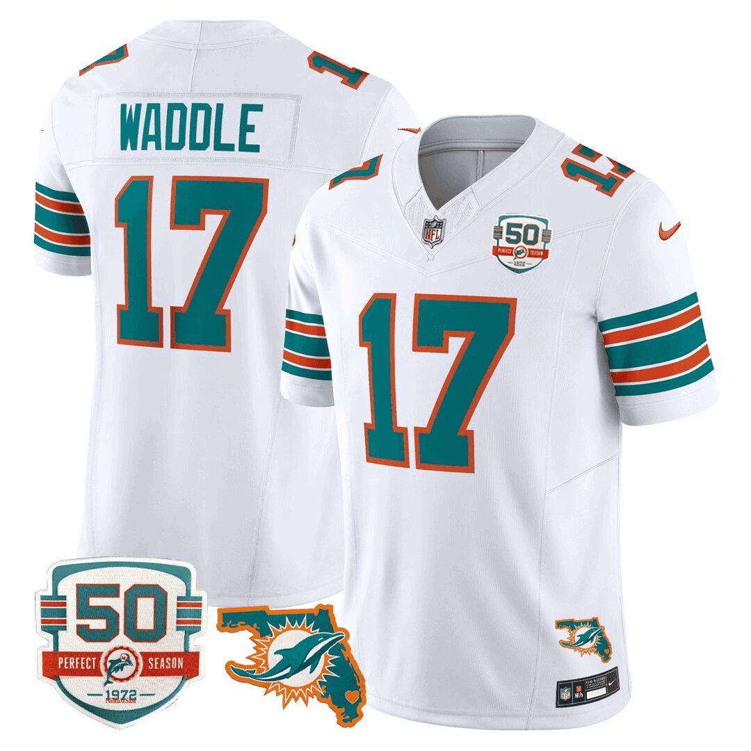 Men Miami Dolphins #17 Waddle White 2024 Nike Throwback 50th Perfect Season Florida Patch Vapor NFL Jersey->indianapolis colts->NFL Jersey